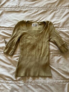 LA Belle Olive Green Ribbed Scoop Neck Top
